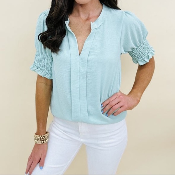 Bibi Royal Blue Slight Puff Sleeve Top - Picture 2 of 5